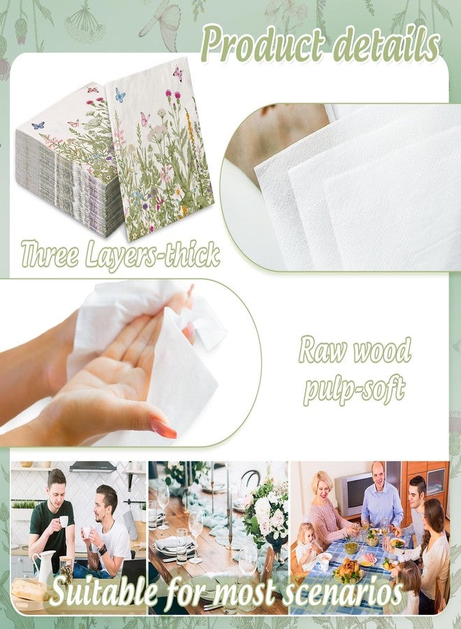 JarThenaAMCS مناديل ورقية من JarThenaAMCS، 50 قطعة، بنقشة زهور برية ربيعية، خضراء، بنقشة فراشات، للاستخدام مرة واحدة، مناسبة للغداء، بتصميم كلاسيكي مزخرف، مثالية للحمام، وحفلات الزفاف، وأعياد الميلاد، وحفلات استقبال المولود. - Image 3